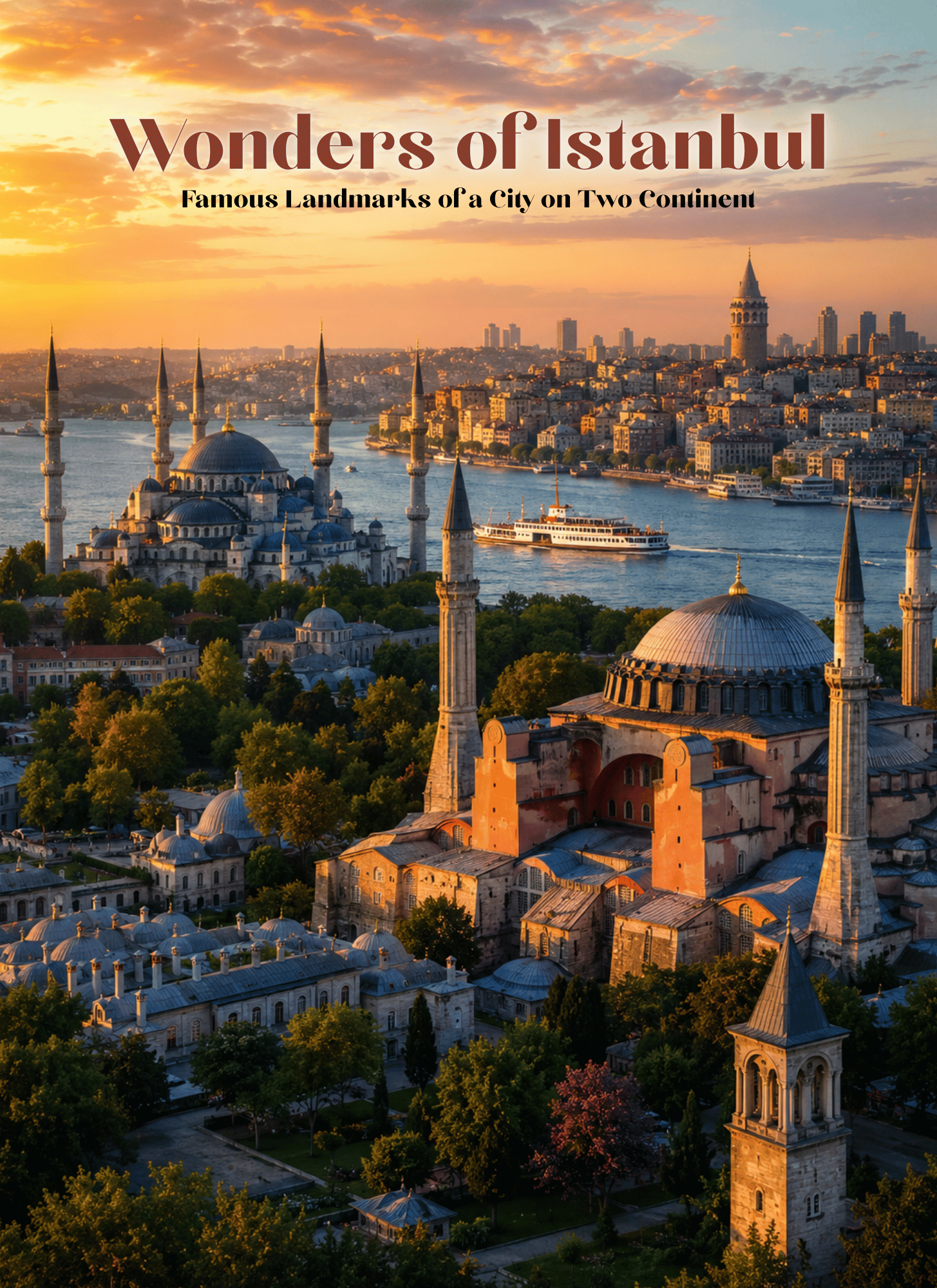 Wonders of Istanbul cover — the Istanbul skyline across the Bosphorus with Hagia Sophia and Galata Tower