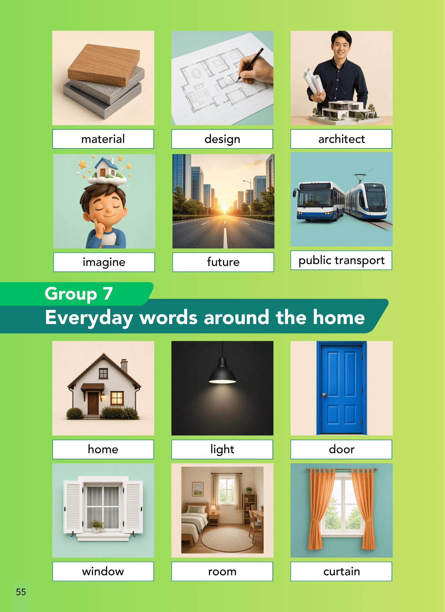 A single Picture Glossary entry: headword, child-friendly definition and its visual cue
