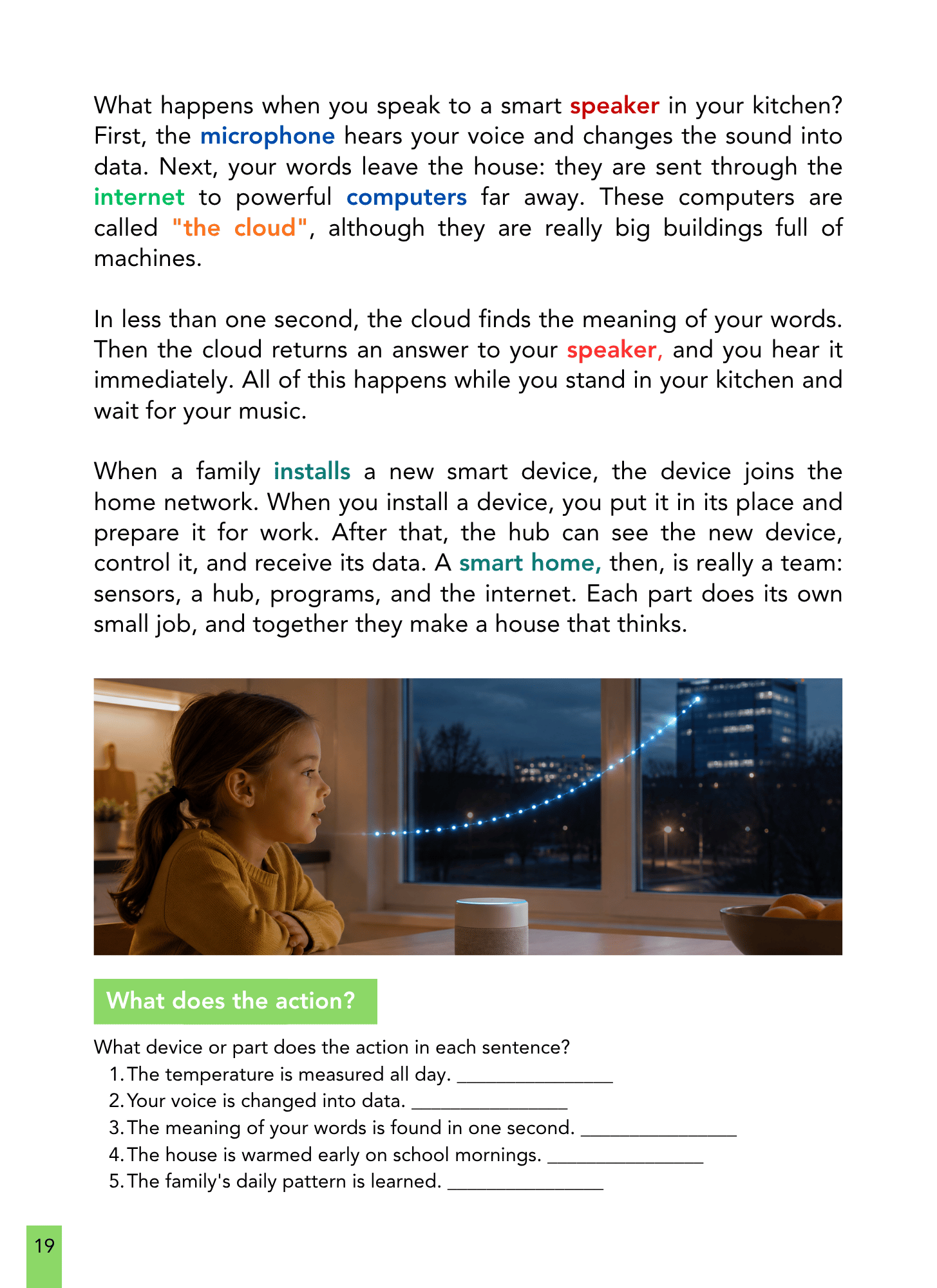 A comprehension task page of passive sentences with a find-the-doer prompt
